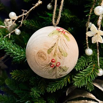 Holly Wreath Wooden Ball