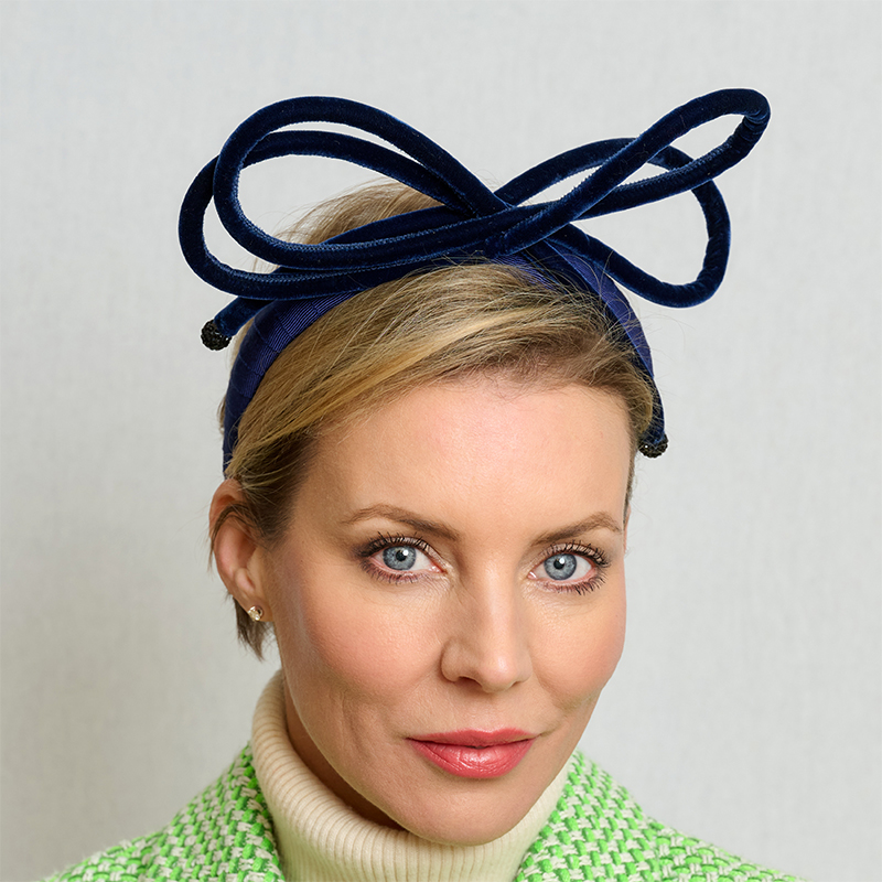 Blue Piped Bow Headband